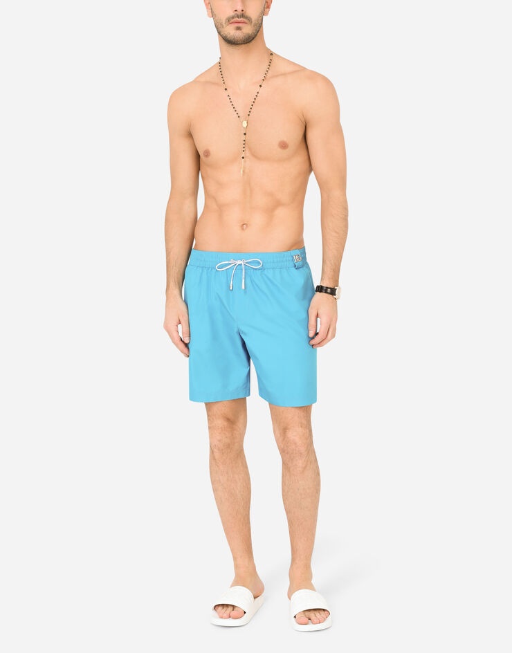 Mid-length swim trunks with metal DG logo - 2