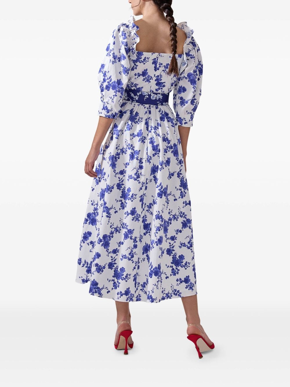 floral-print balloon-sleeve midi dress - 3