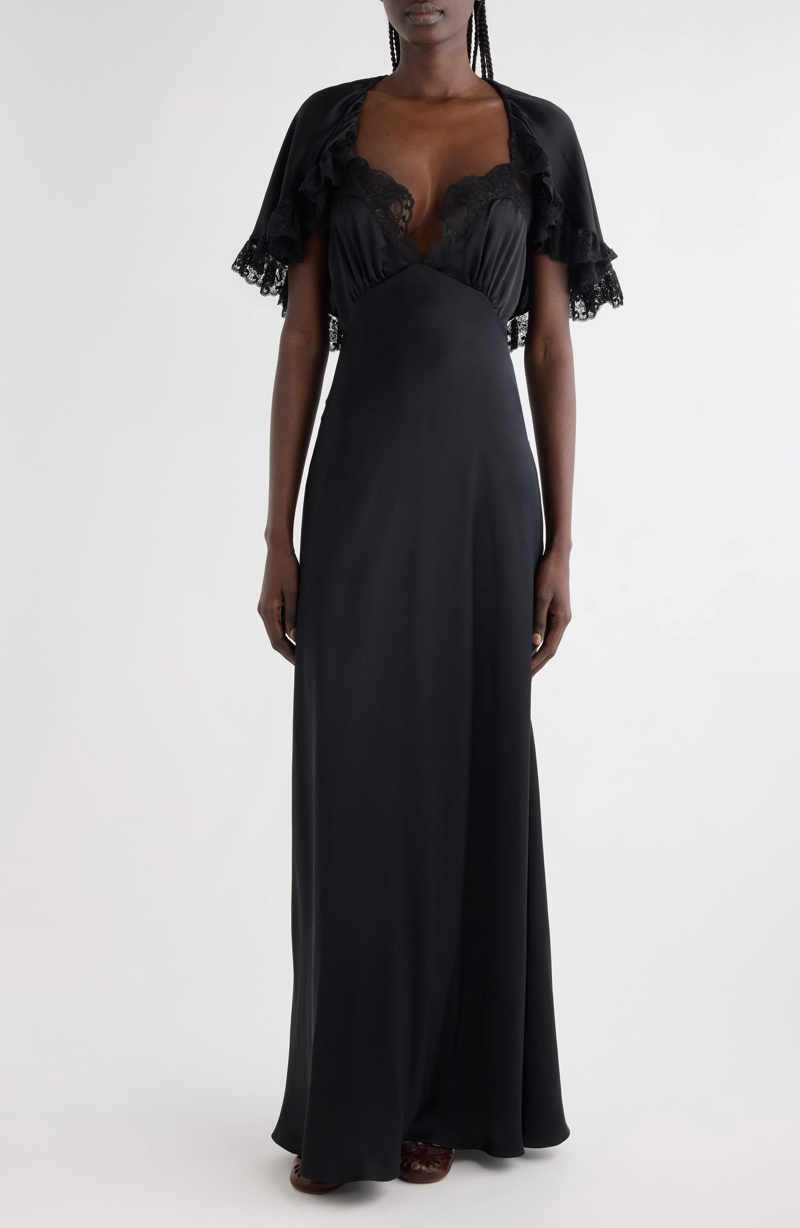 Chloé Lace Trim Silk Maxi Dress in Black at Nordstrom - 1