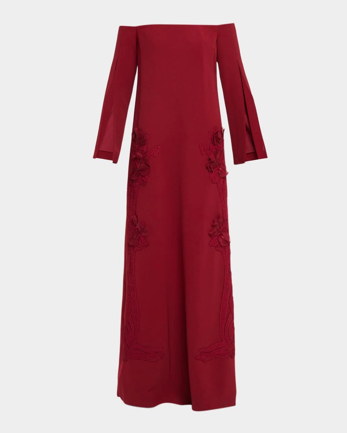 Floral Organza Embroidered Off-The-Shoulder Crepe Gown - 1