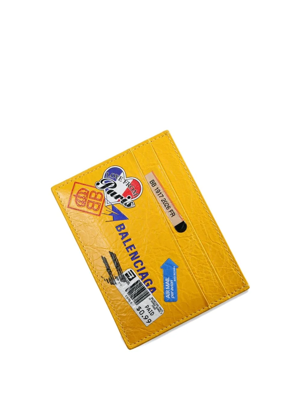 stamp-print crinkled-leather card holder - 1