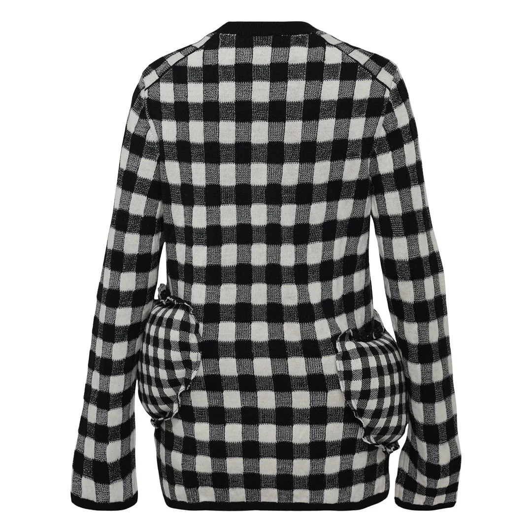 Worsted Wool Jacquard Gingham Knit Top - 2