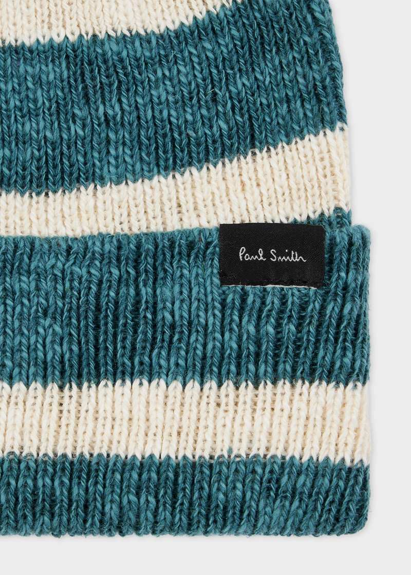 Paul Smith Turquoise and White Stripe Cotton-Blend Beanie outlook