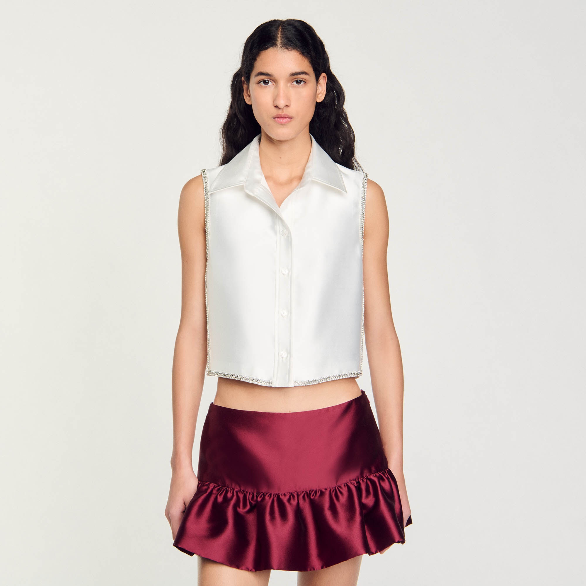 RHINESTONE CROPPED SHIRT - 5