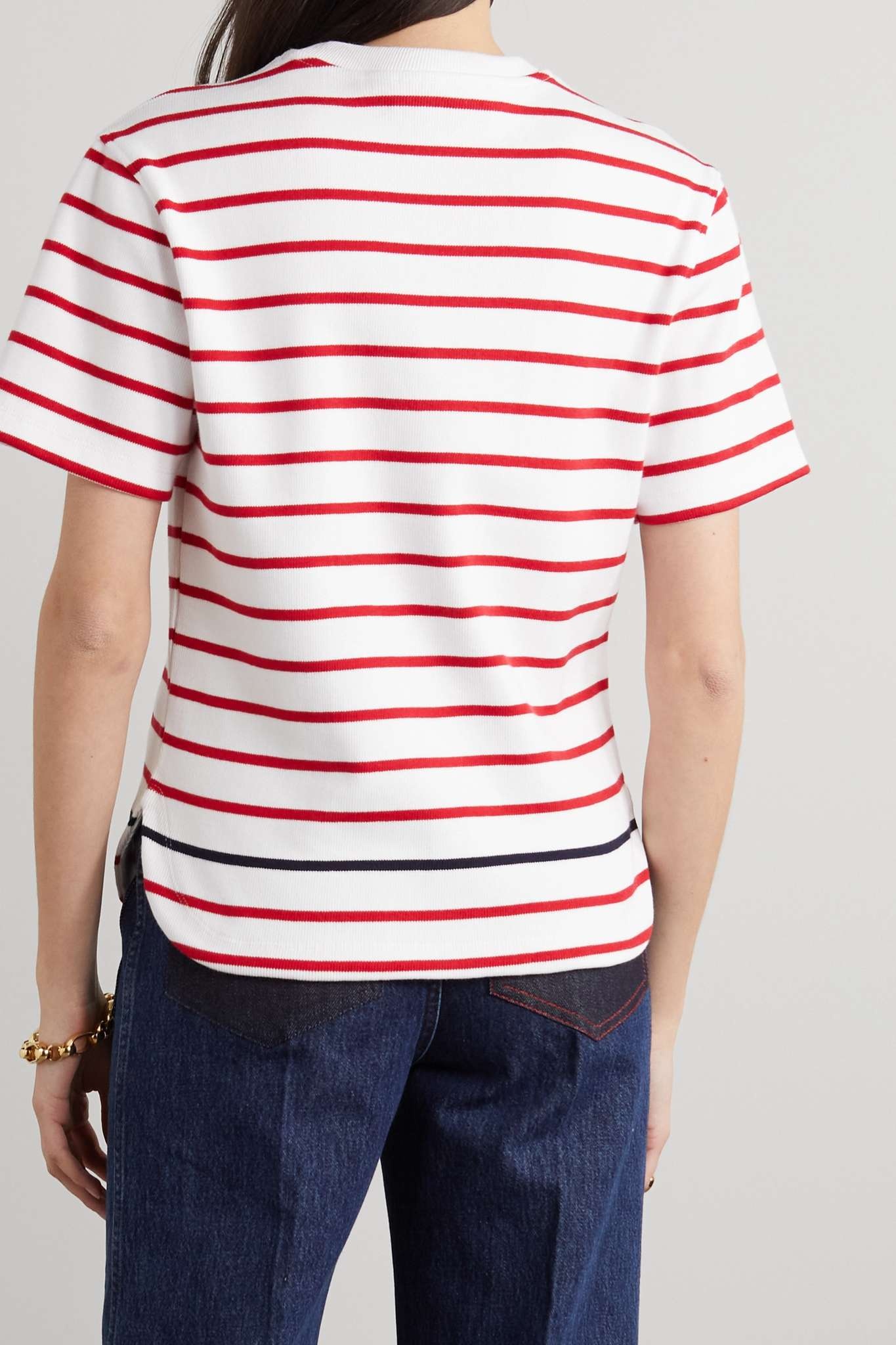 Appliquéd striped cotton-jersey T-shirt - 4