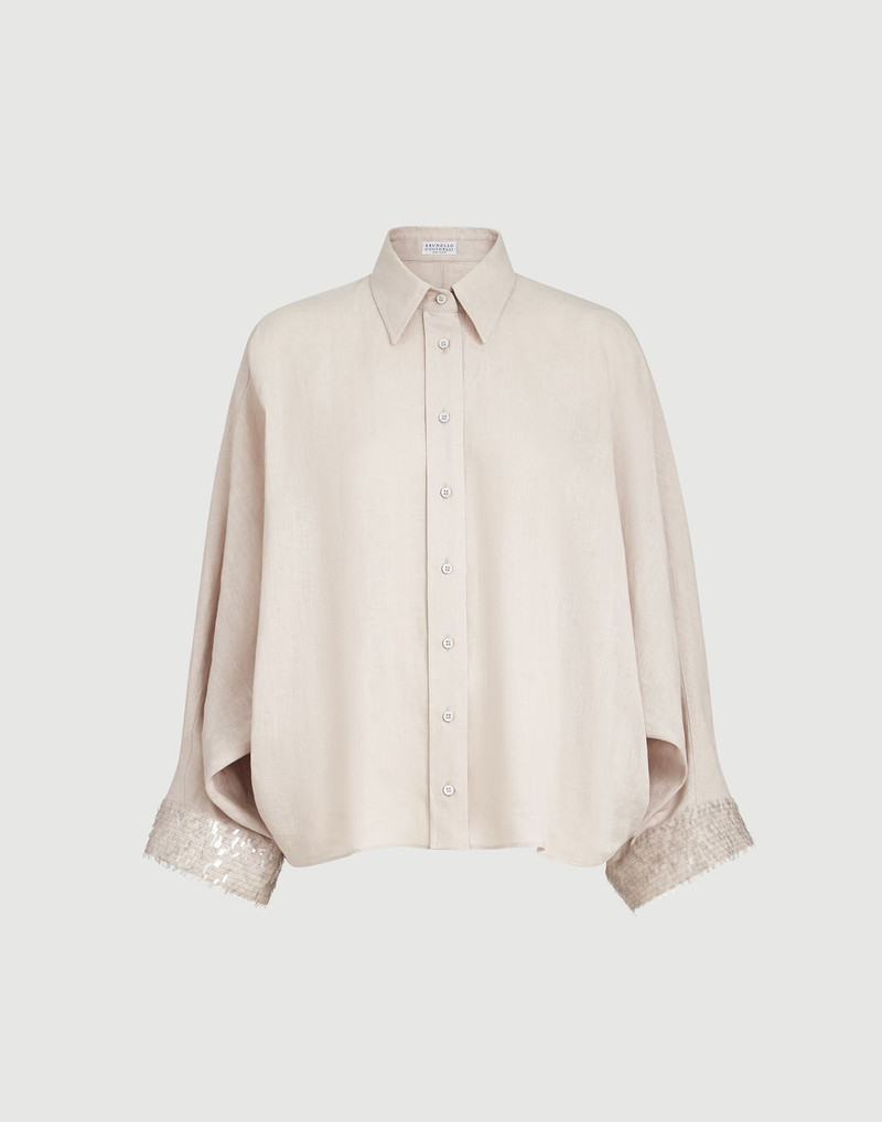 Linen shirt with dazzling cascade cuffs 1