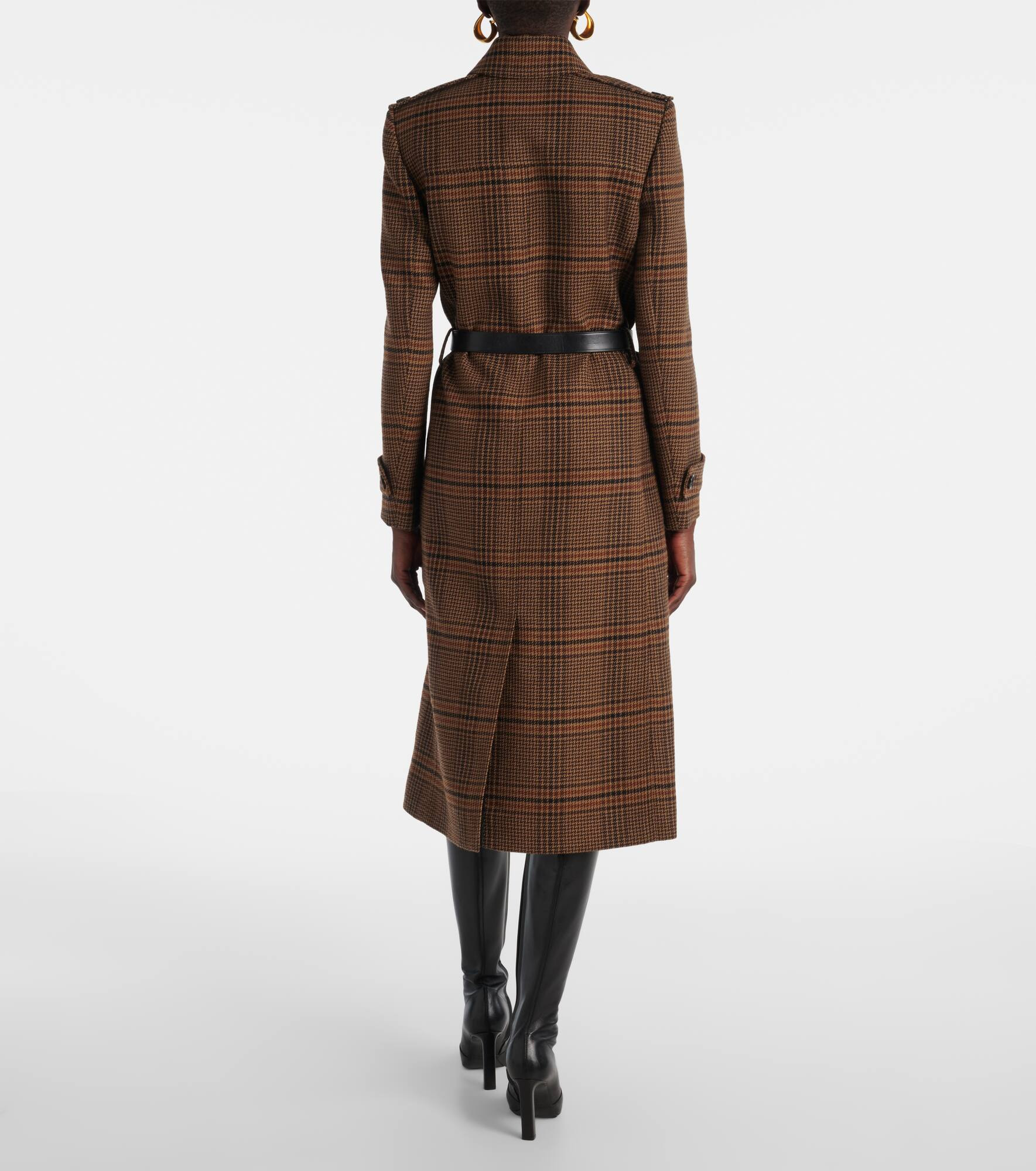 Belted Prince of Wales wool coat - 3