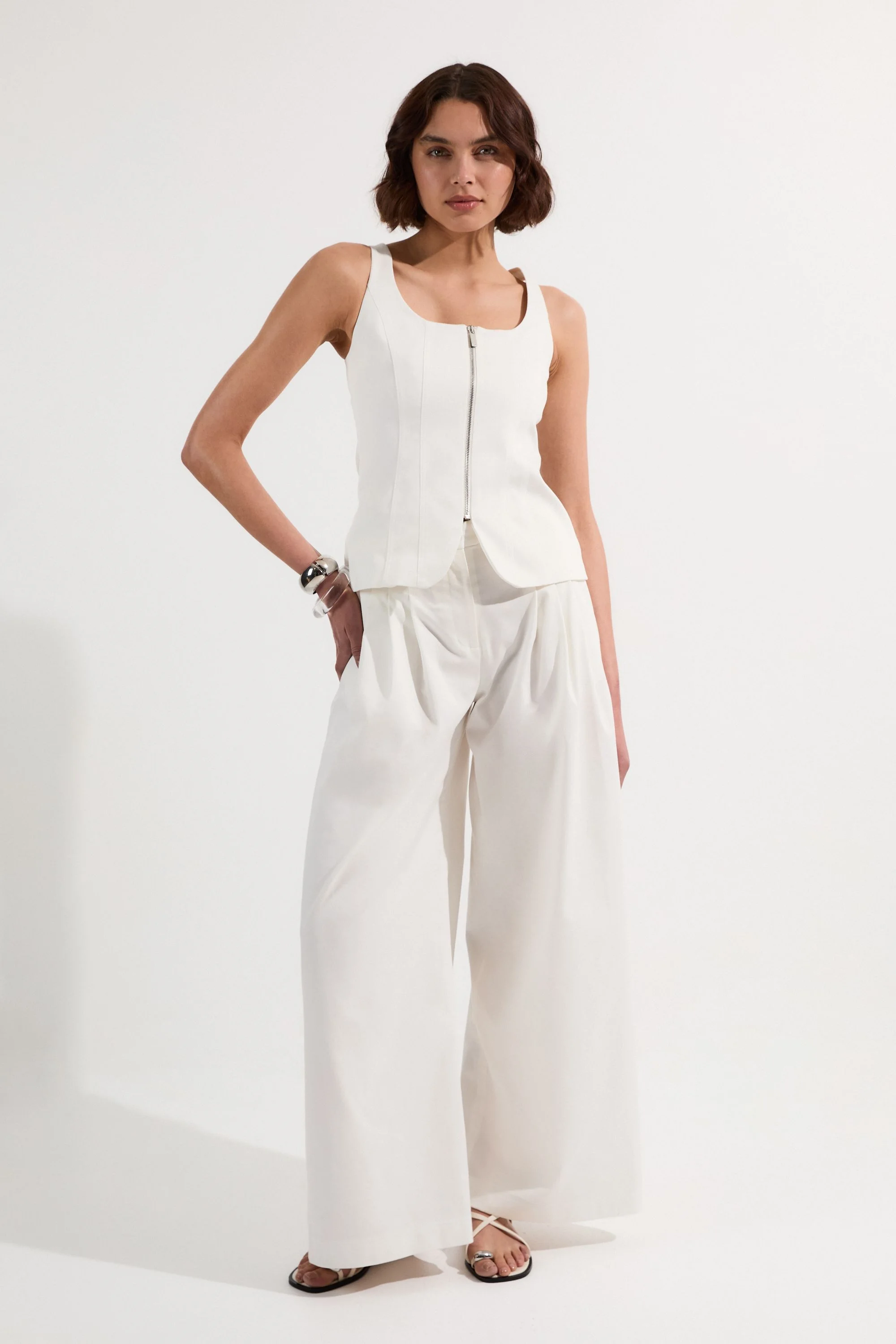 Tailored Denim Peplum Wide Leg Jumpsuit - 1
