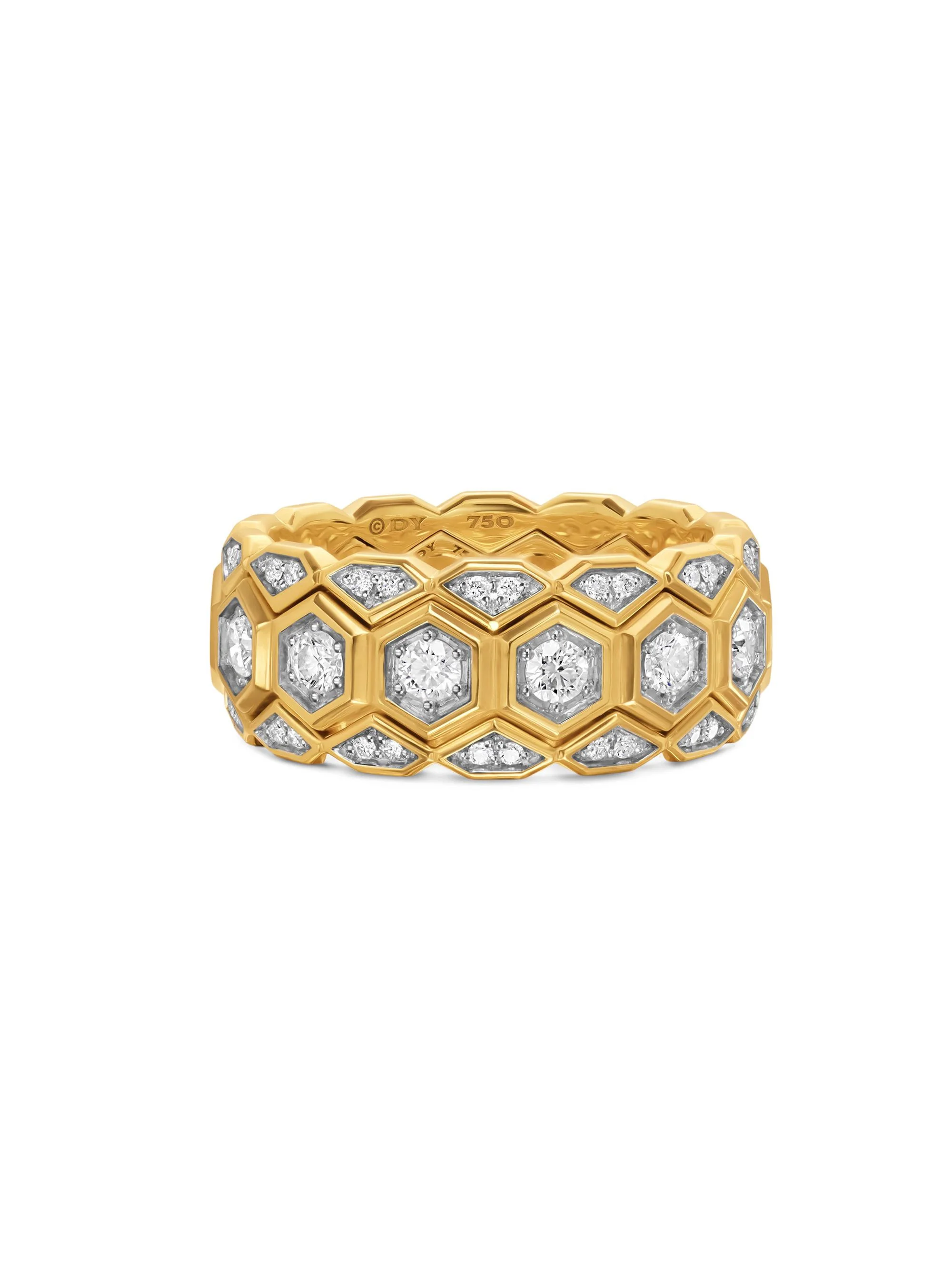 Men's Hex Stack Ring in 18K Yellow Gold - Diamond - 1