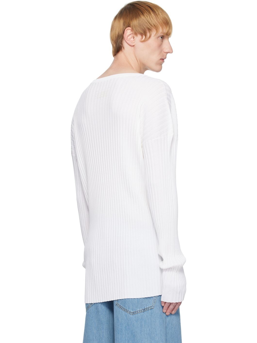 White Rib-Knit Sweater - 3