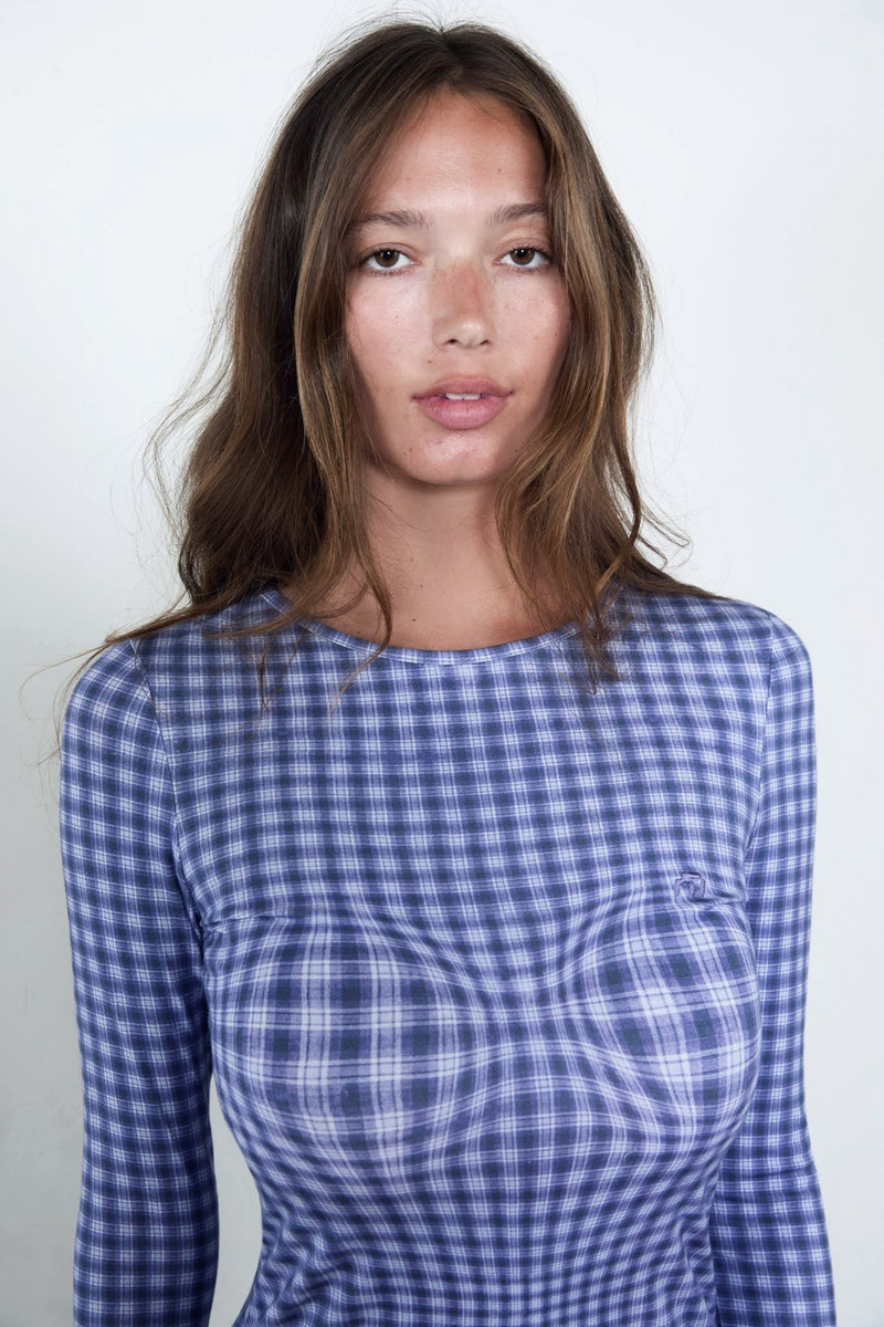 LONG SLEEVE TOP - NAVY WARPED PLAID 3