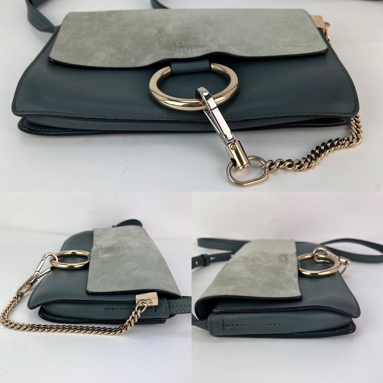 Chloe Faye Chain Suede Leather Gray Blue Crossbody Bag - 5
