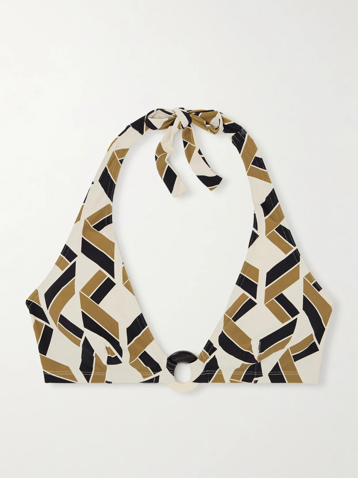 Dimension Embellished Printed Triangle Halterneck Bikini Top - 1