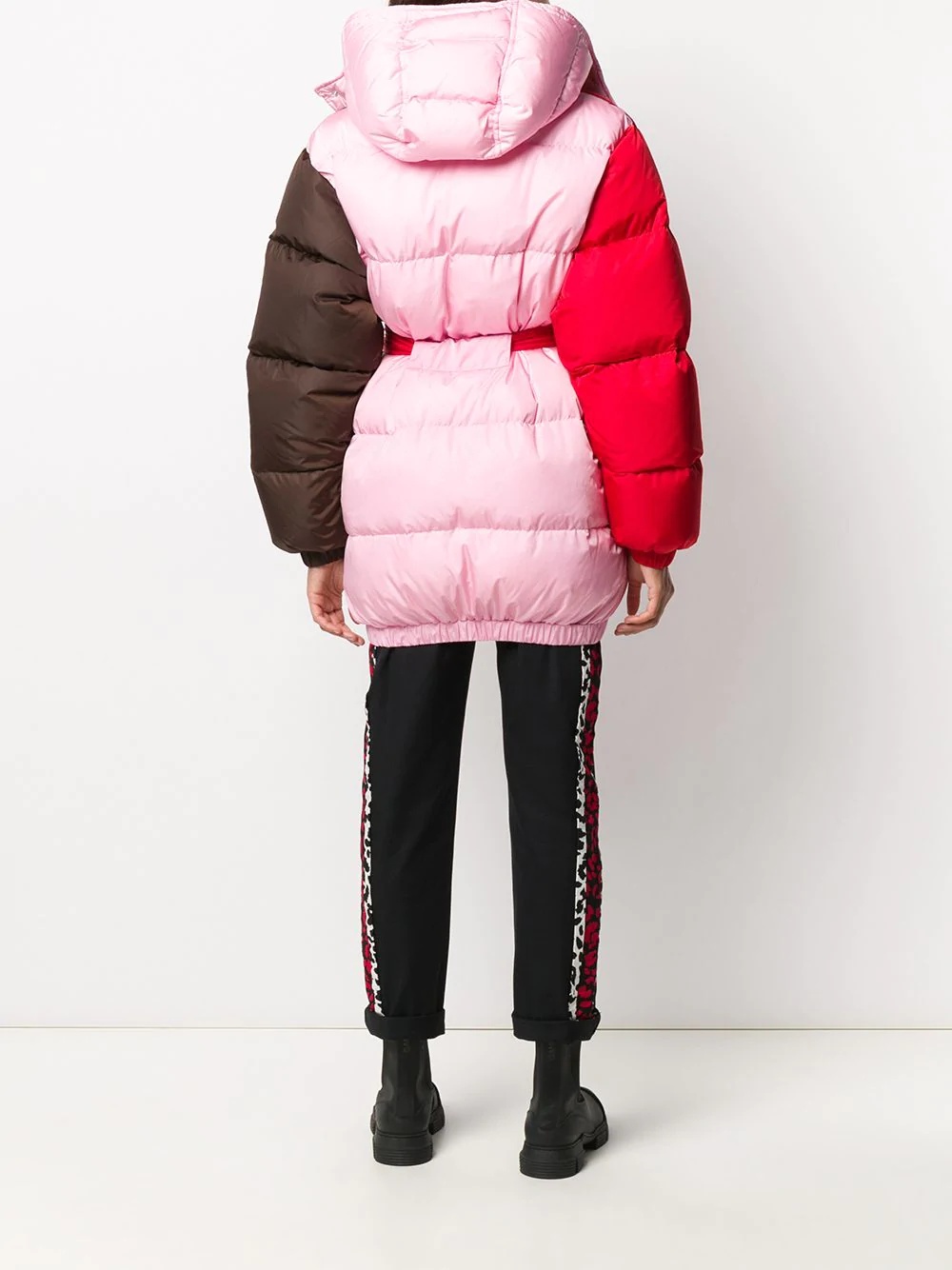 colour-block belted down jacket - 4