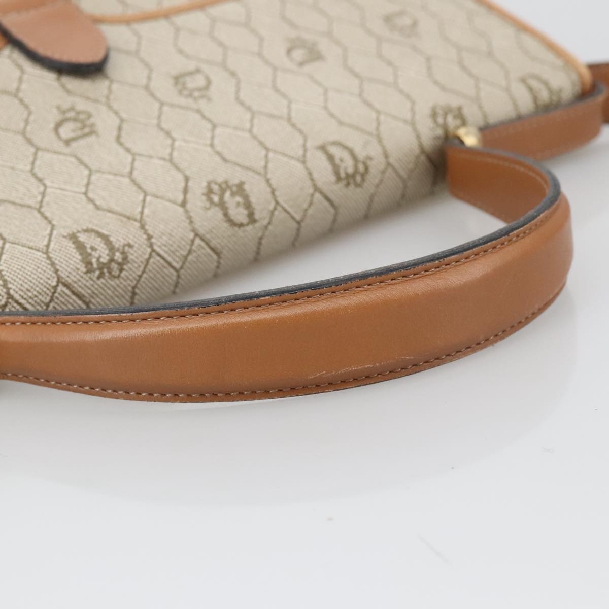 DIOR Honeycomb Canvas Hand Bag Leather Beige Gold - 7