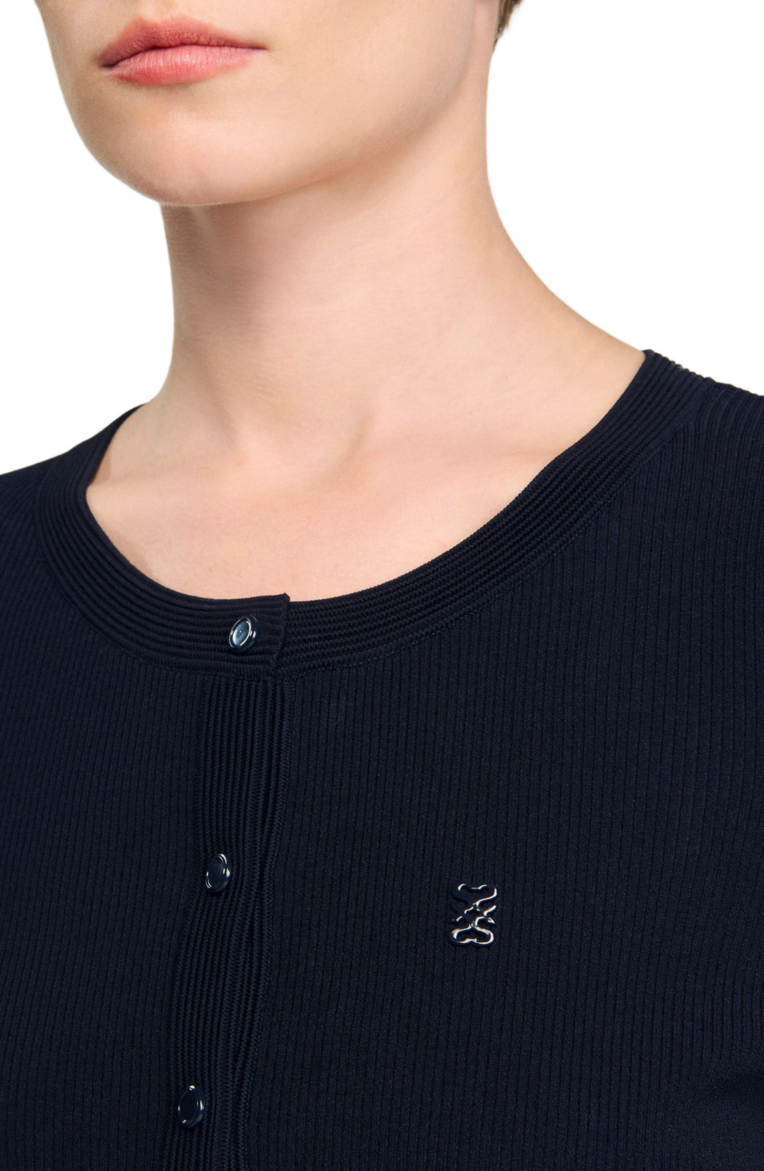 SANDRO Fine knit cardigan in Navy Blue at Nordstrom - 4