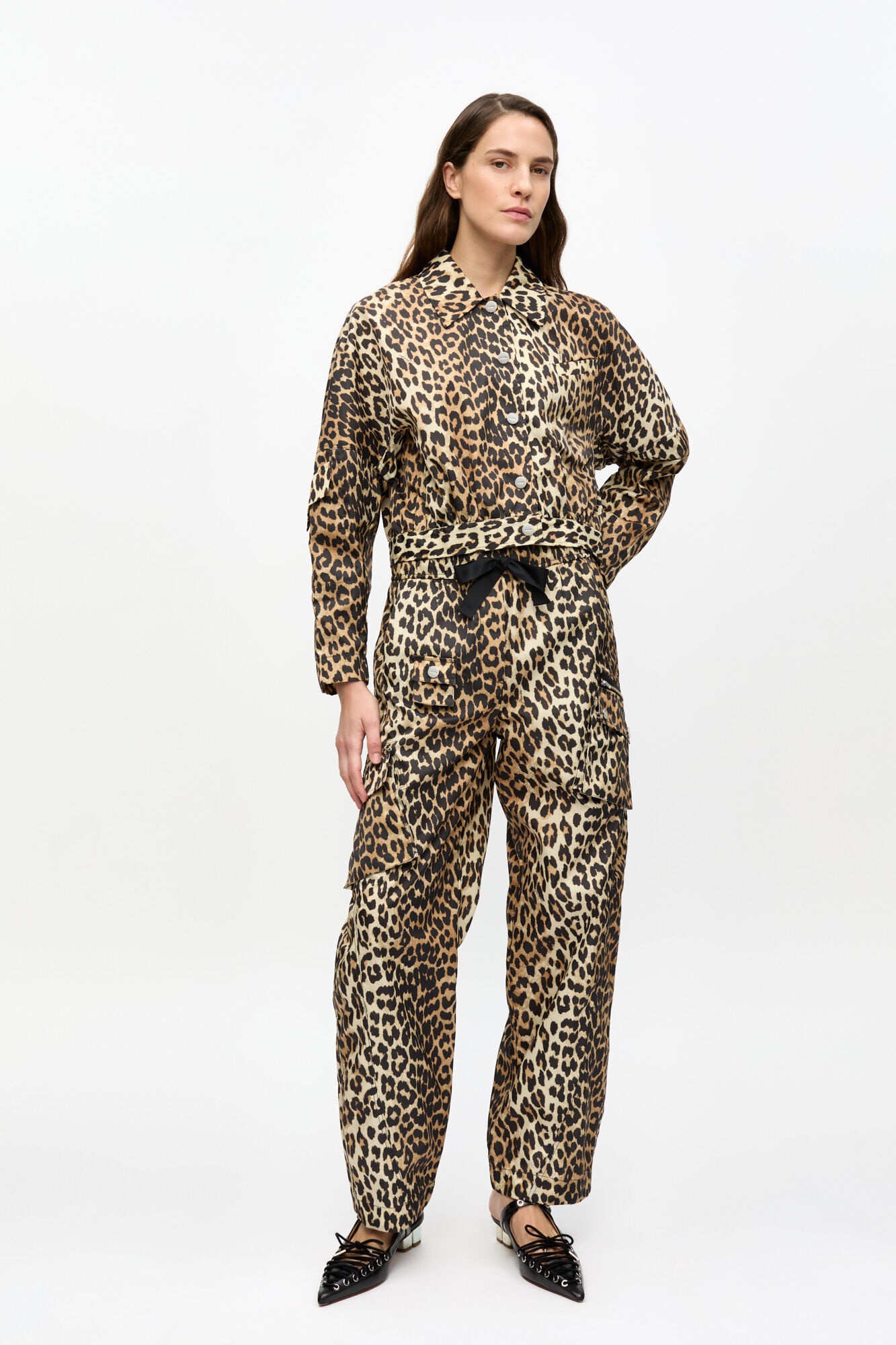 LEOPARD DUCHESSE NYLON CARGO PANTS - 2