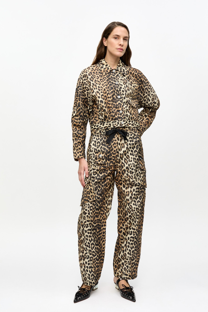 GANNI LEOPARD DUCHESSE NYLON CARGO PANTS outlook