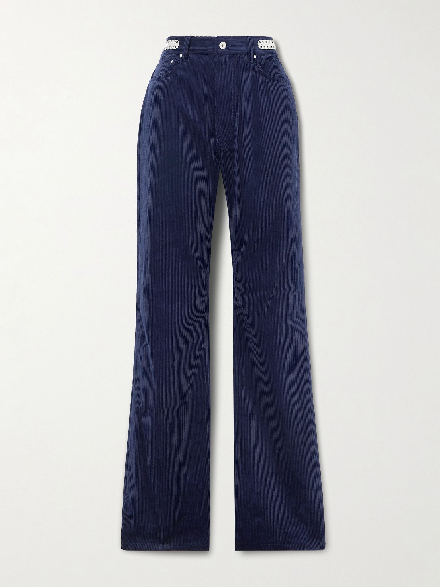 Embellished cotton-corduroy slim-leg pants Navy - 1