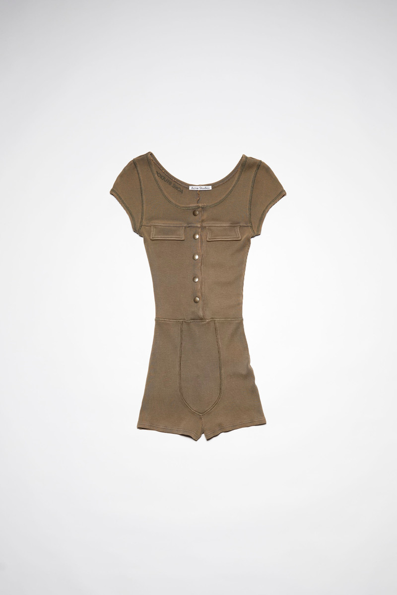 Ribbed short jumpsuit - Brown 5