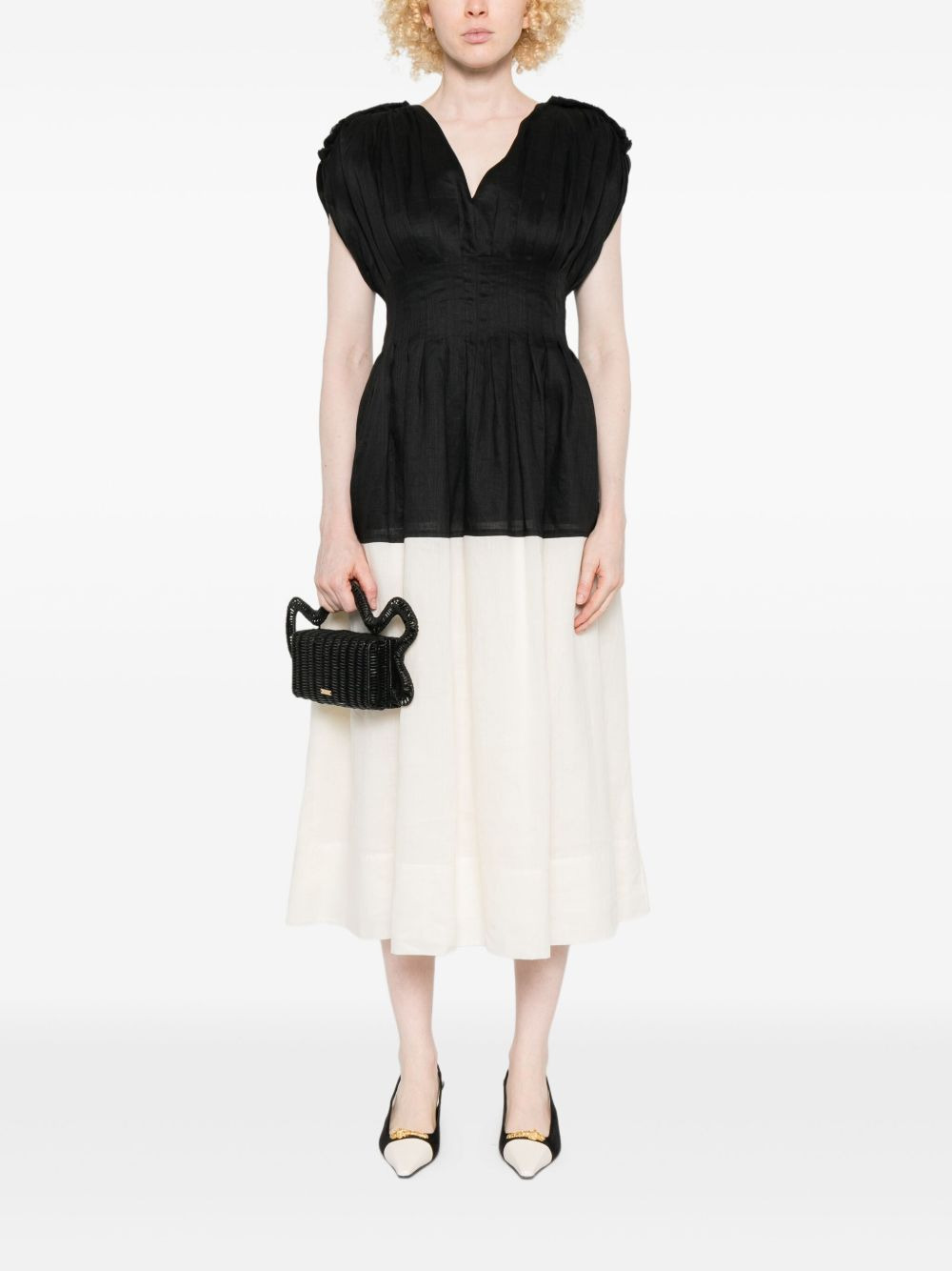 pleated V-neck mini dress - 2