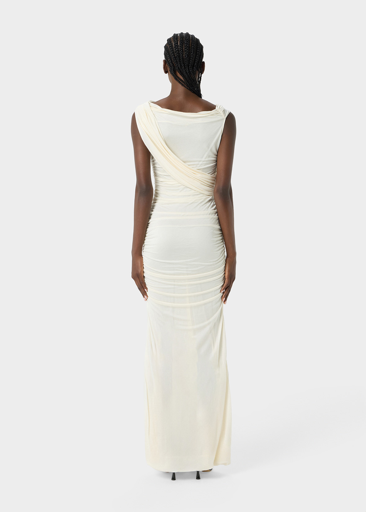 ONE-SHOULDER LONG DRESS WITH DRAPES - 4