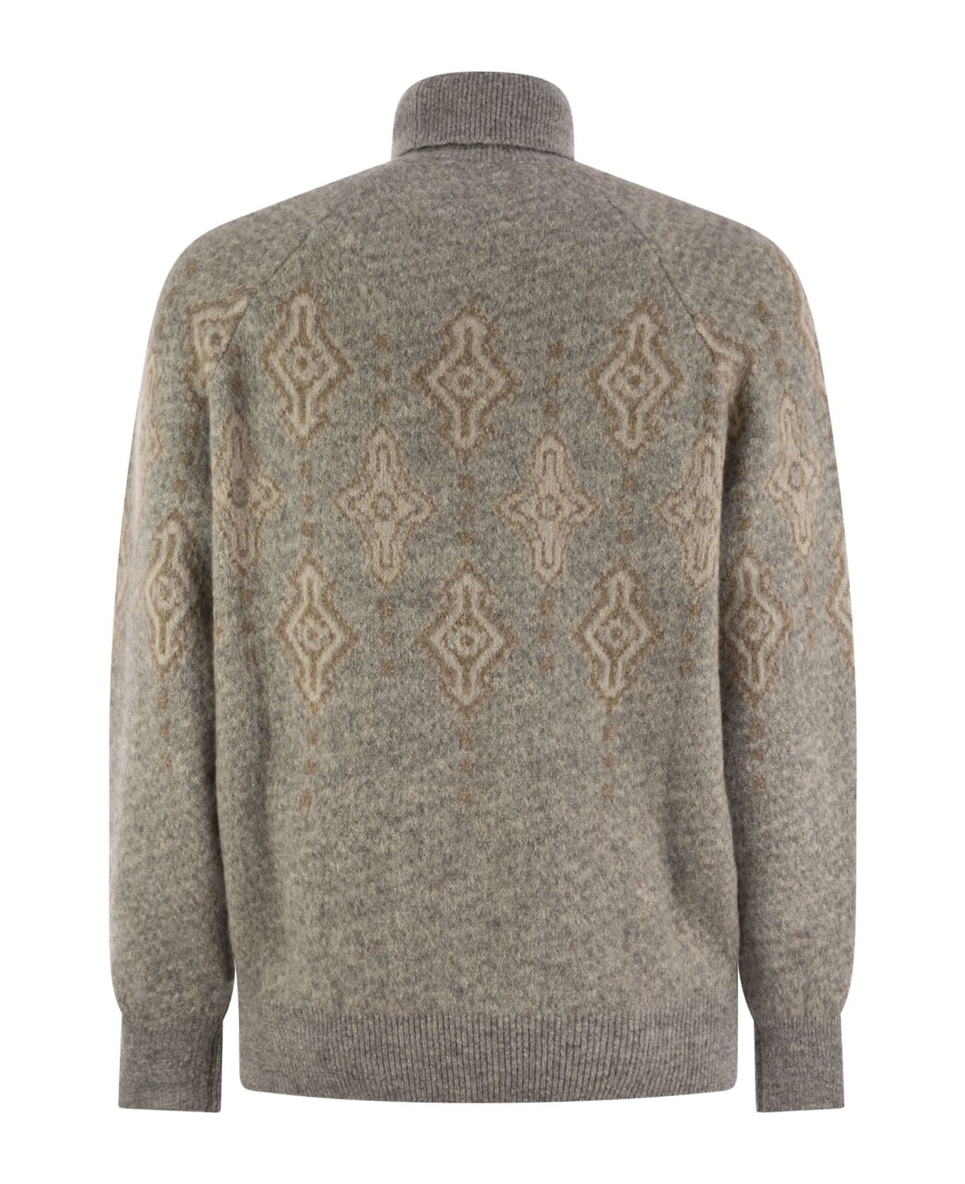 Geometric Jacquard Turtleneck Sweater In Alpaca, Cotton And Wool - 2