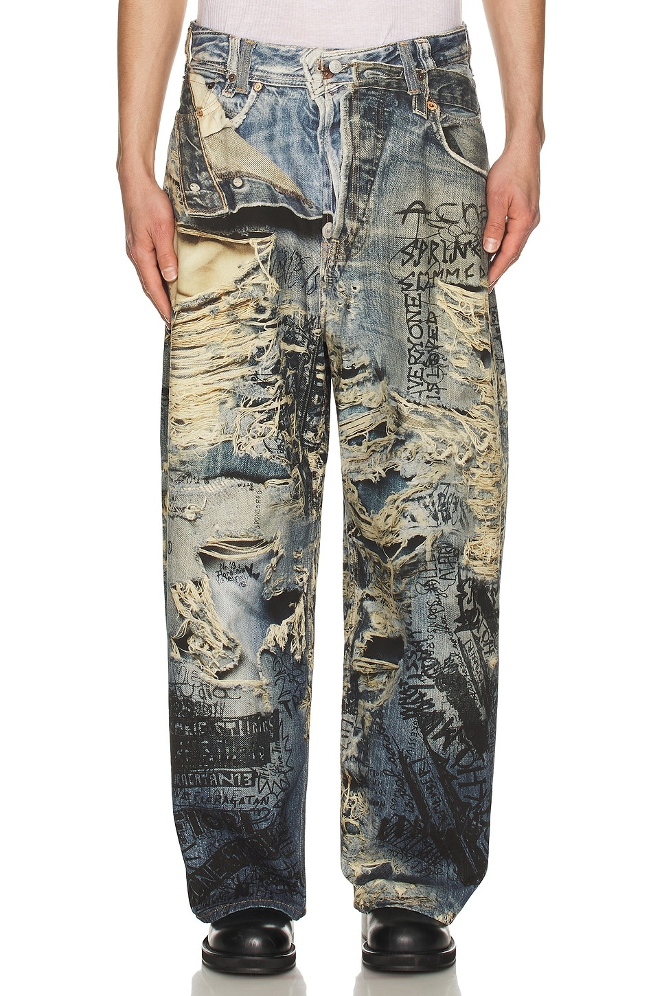 2023m Torn Scribble Trompe Loeil Denim Jean - 3