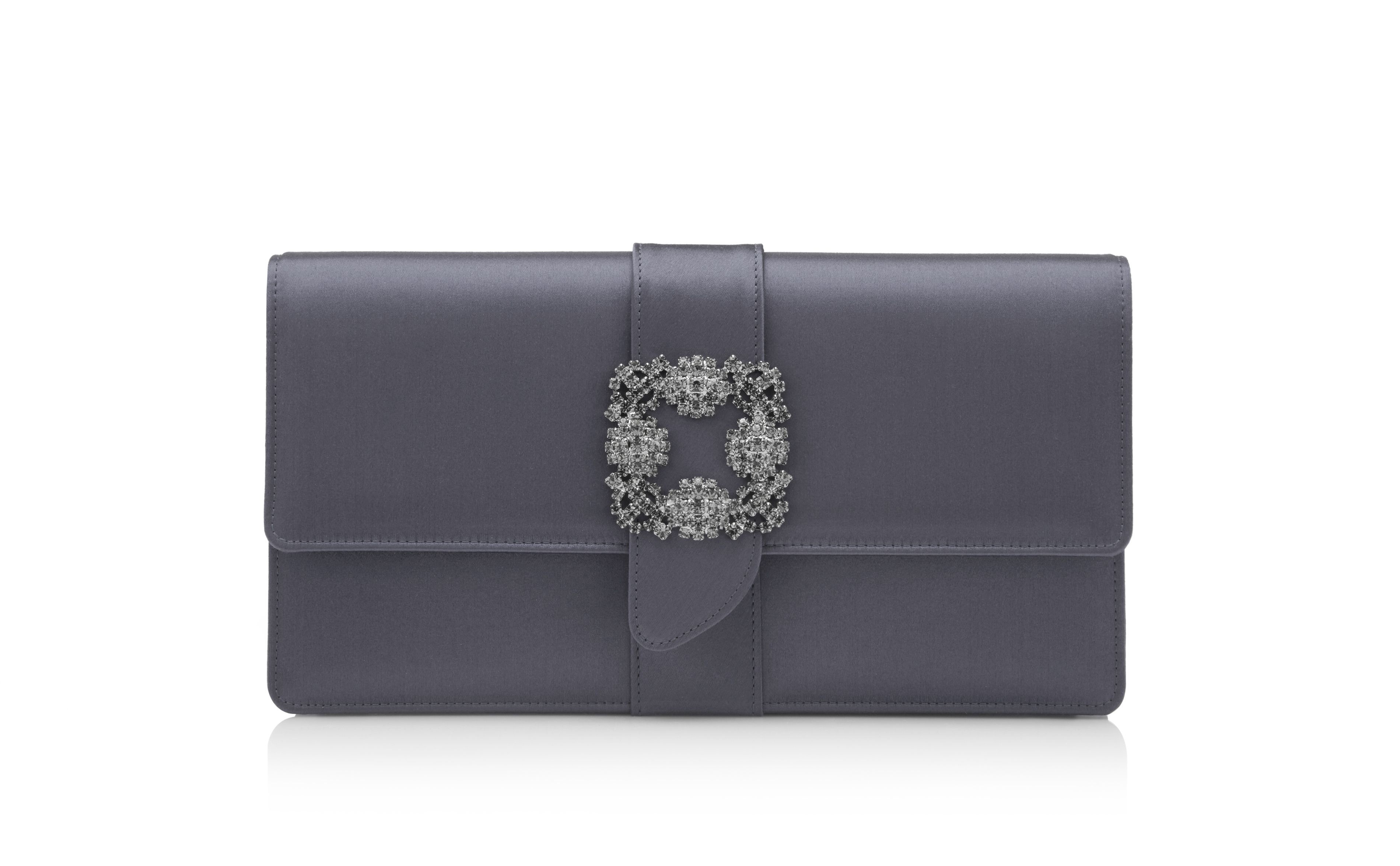 Purple Grey Satin Jewel Buckle Clutch - 1