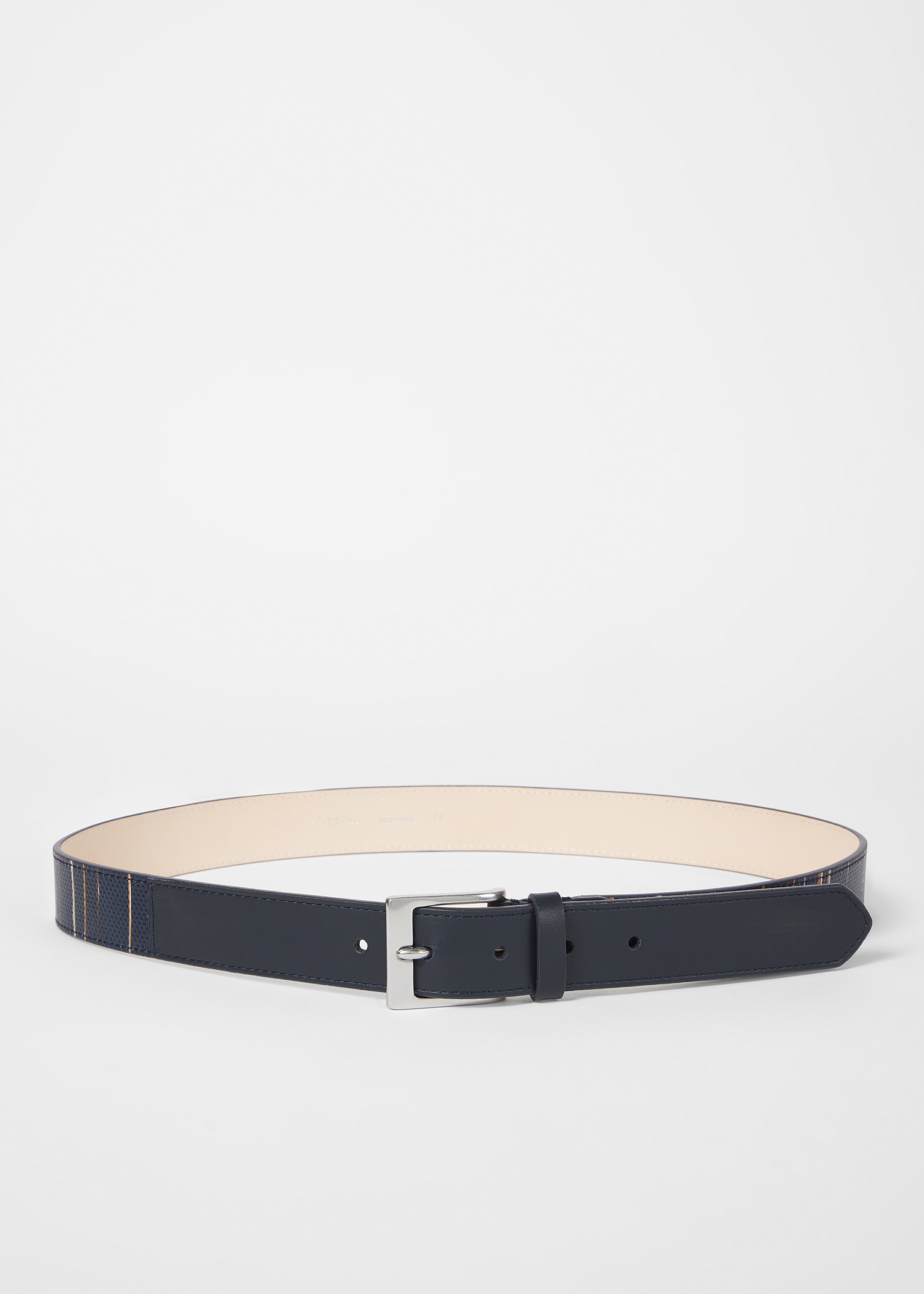 Navy Leather 'Signature Pinstripe' Belt - 2