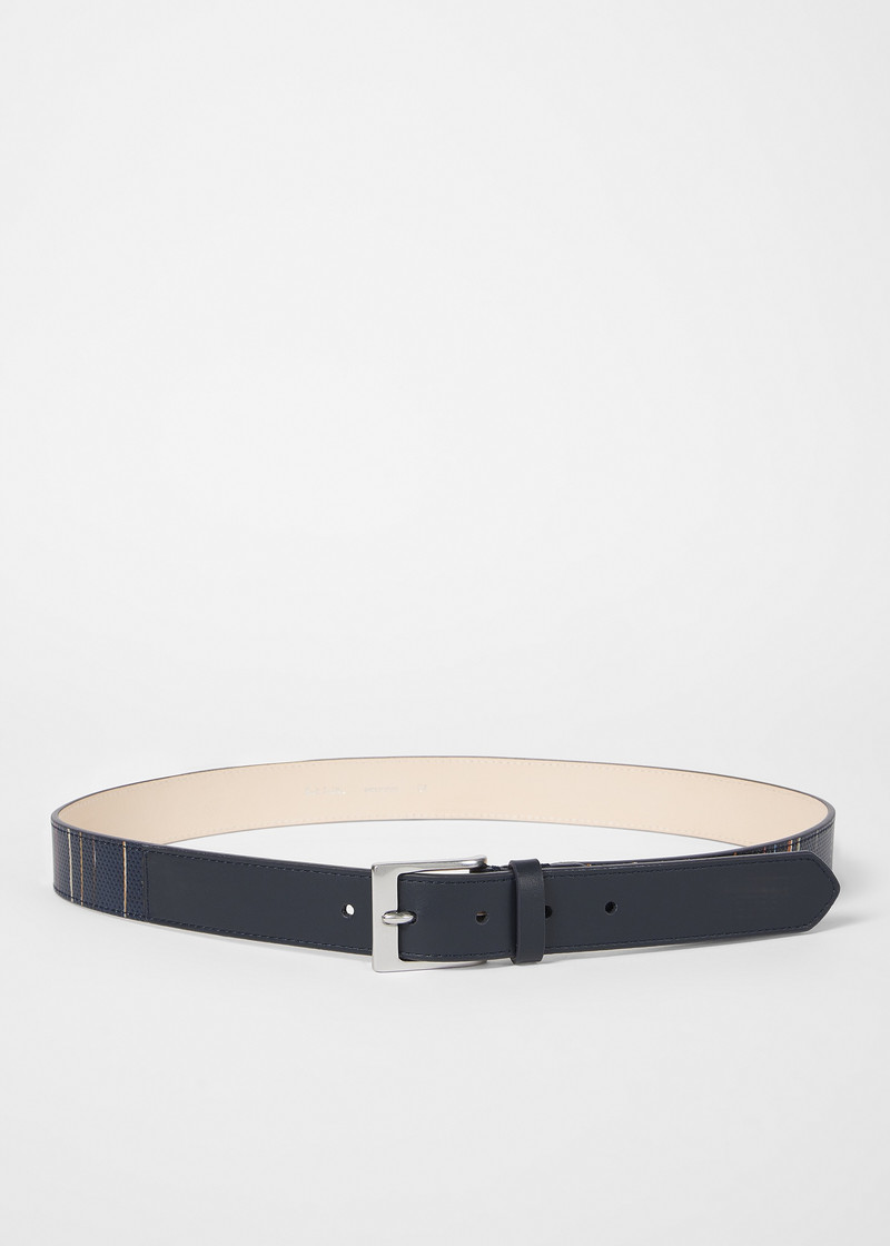 Paul Smith Navy Leather 'Signature Pinstripe' Belt outlook