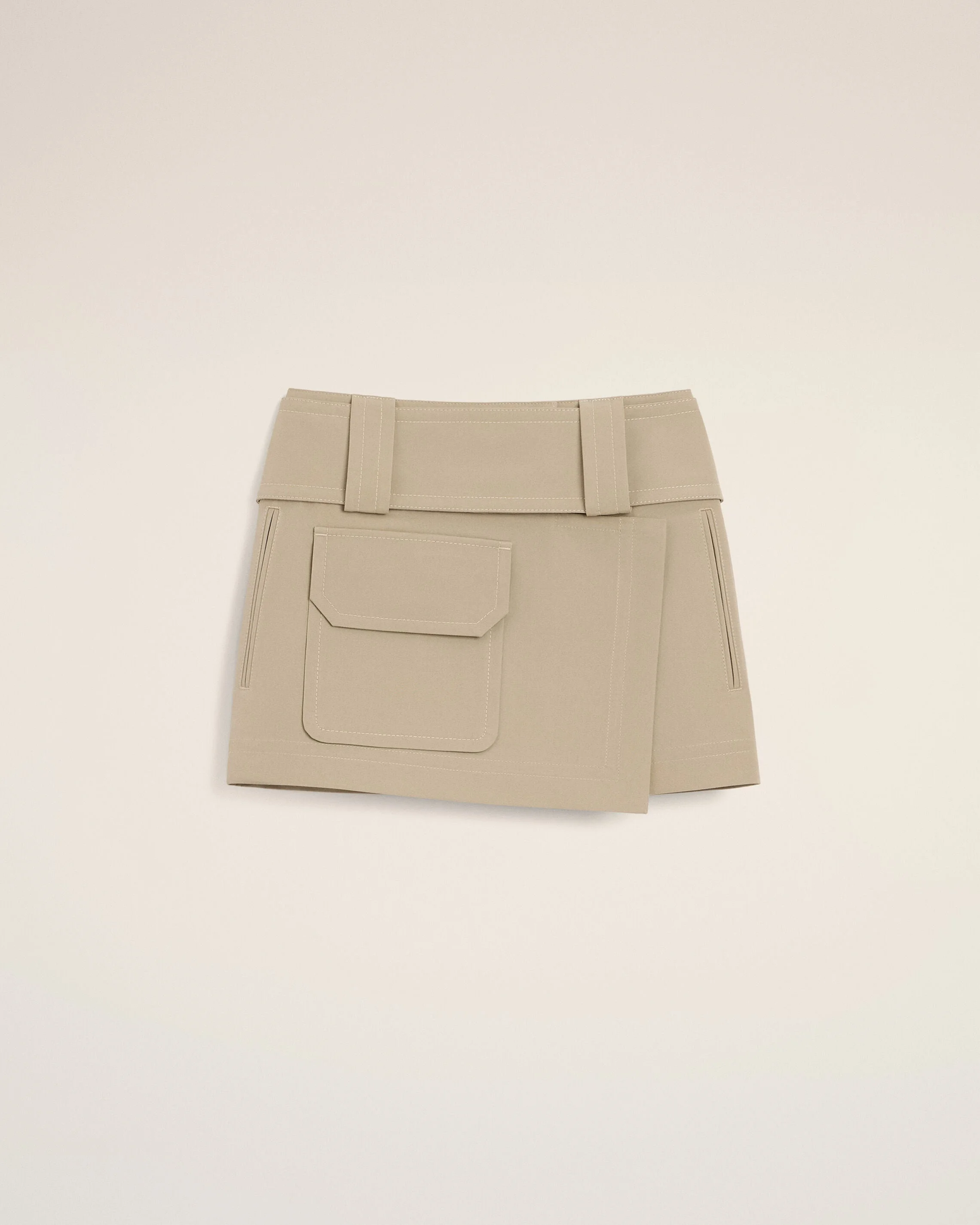 BEIGE COTTON WRAP MINI SKIRT - 1