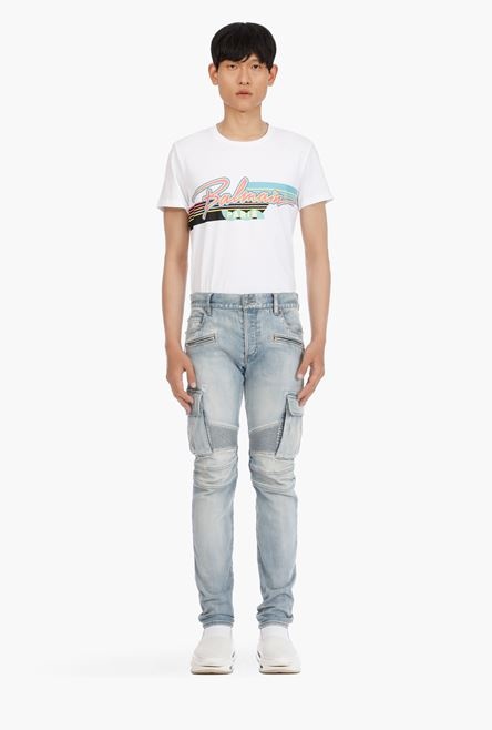 Tapered blue cotton jeans - 4