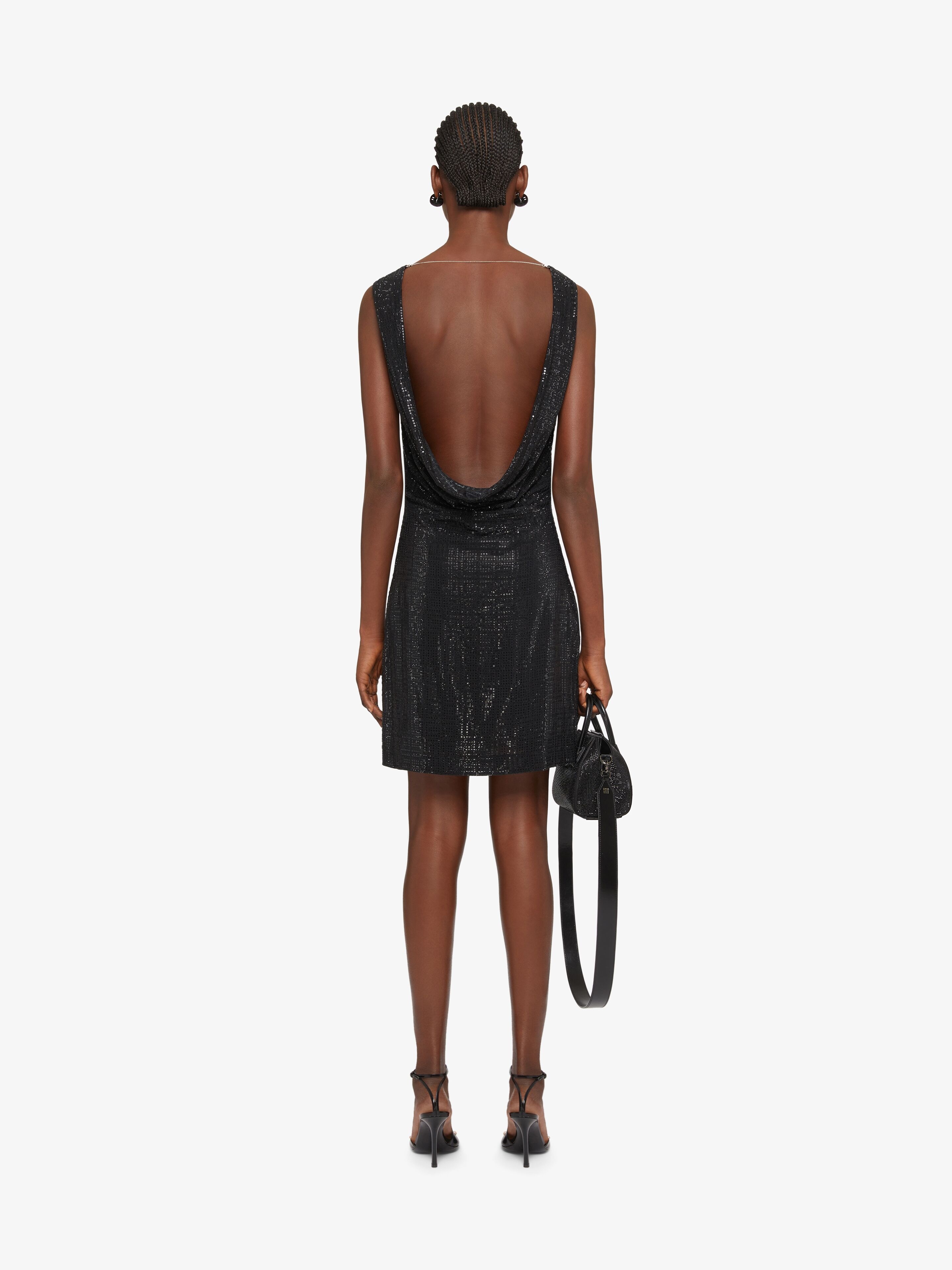 DRAPED DRESS IN SILK WITH 4G RHINESTONES - 4