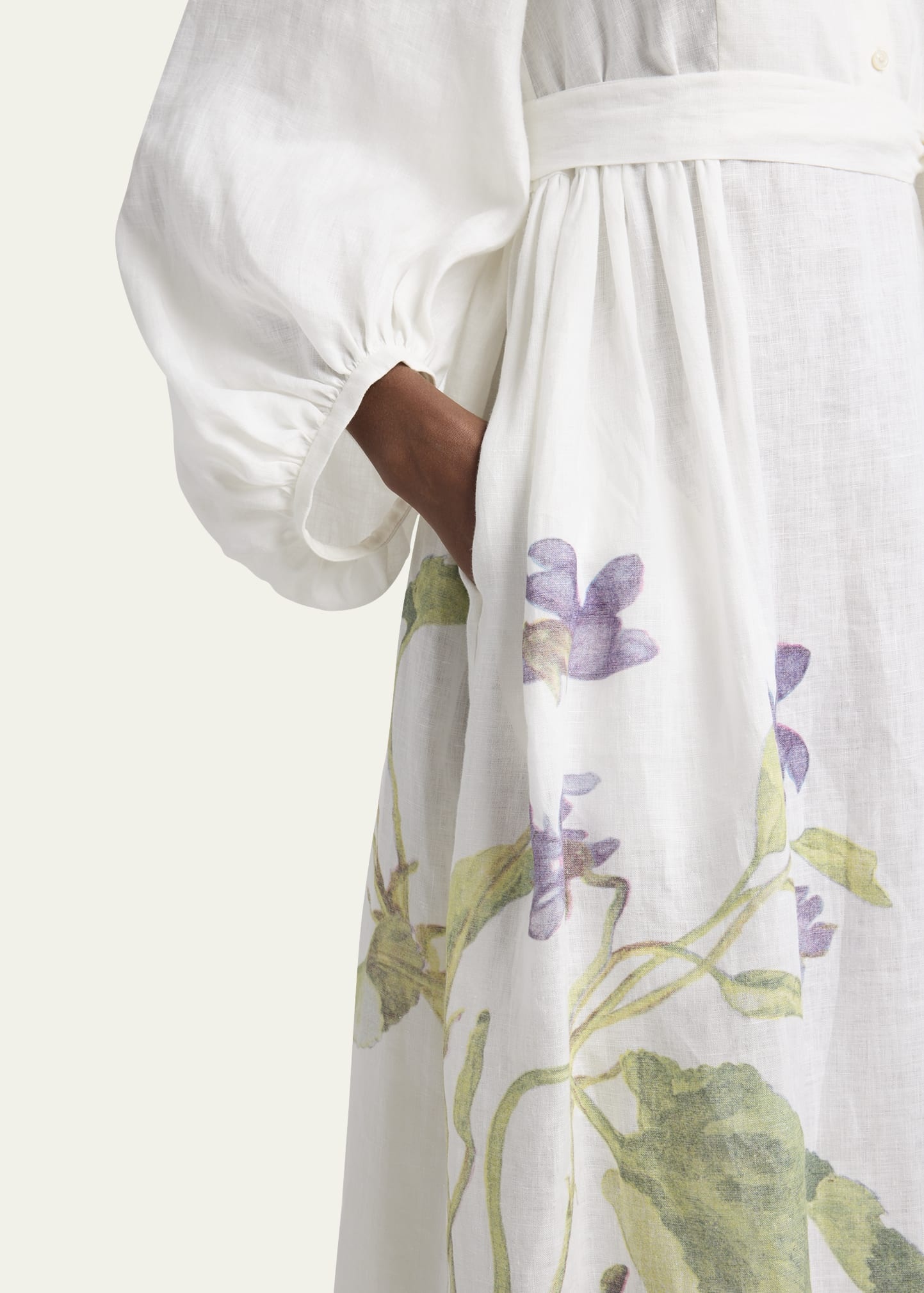 Floral Self-Tie Linen Dress - 5