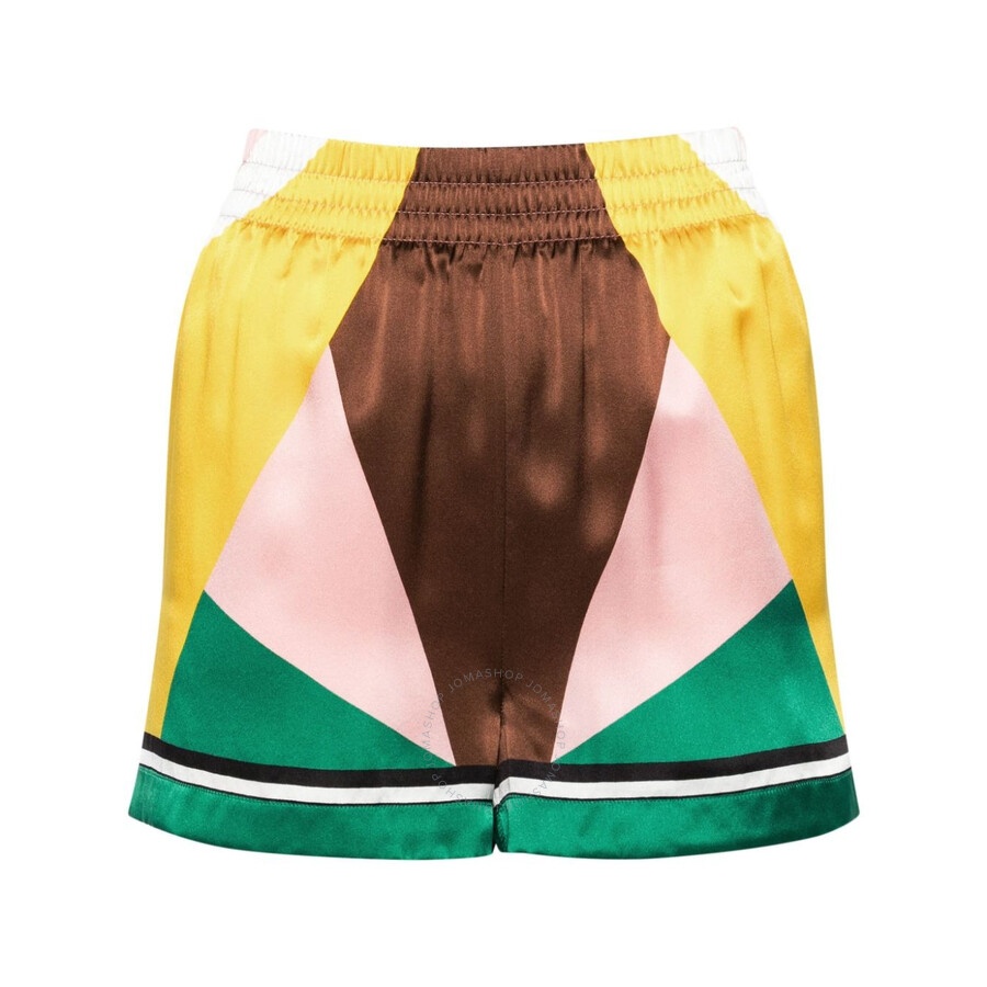 Casablanca Ladies Yellow Geometric Casa Sport Silk Shorts - 1