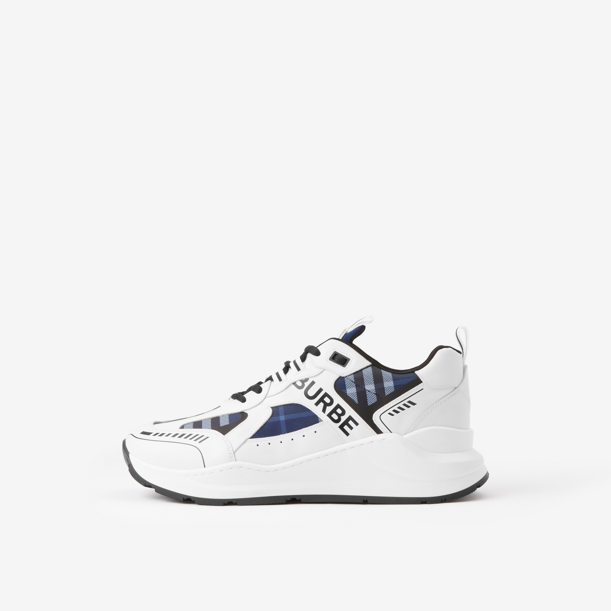 Logo Print Leather and Check Sneakers - 5