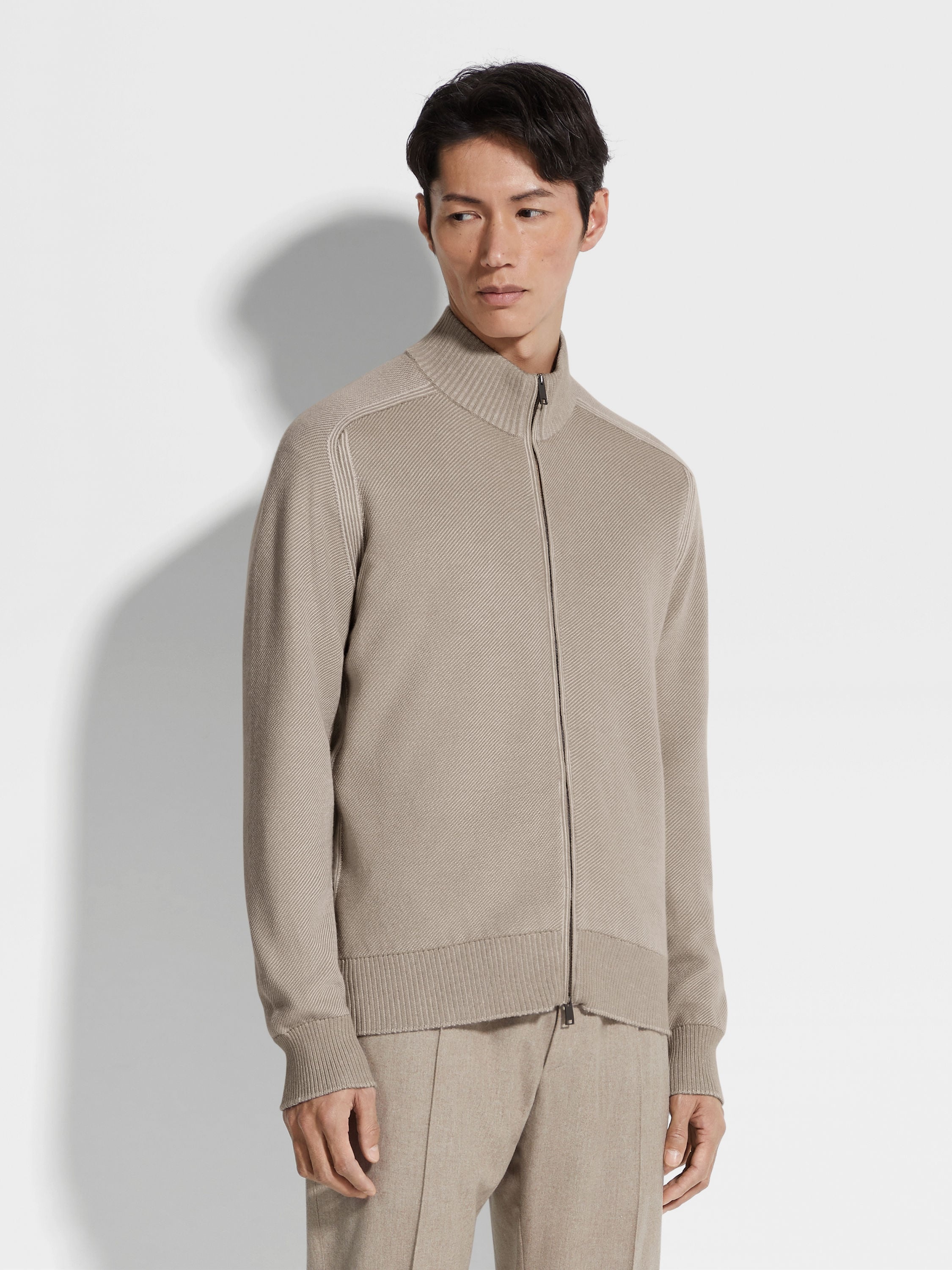LIGHT TAUPE CASHSETA FULL ZIP CARDIGAN - 4