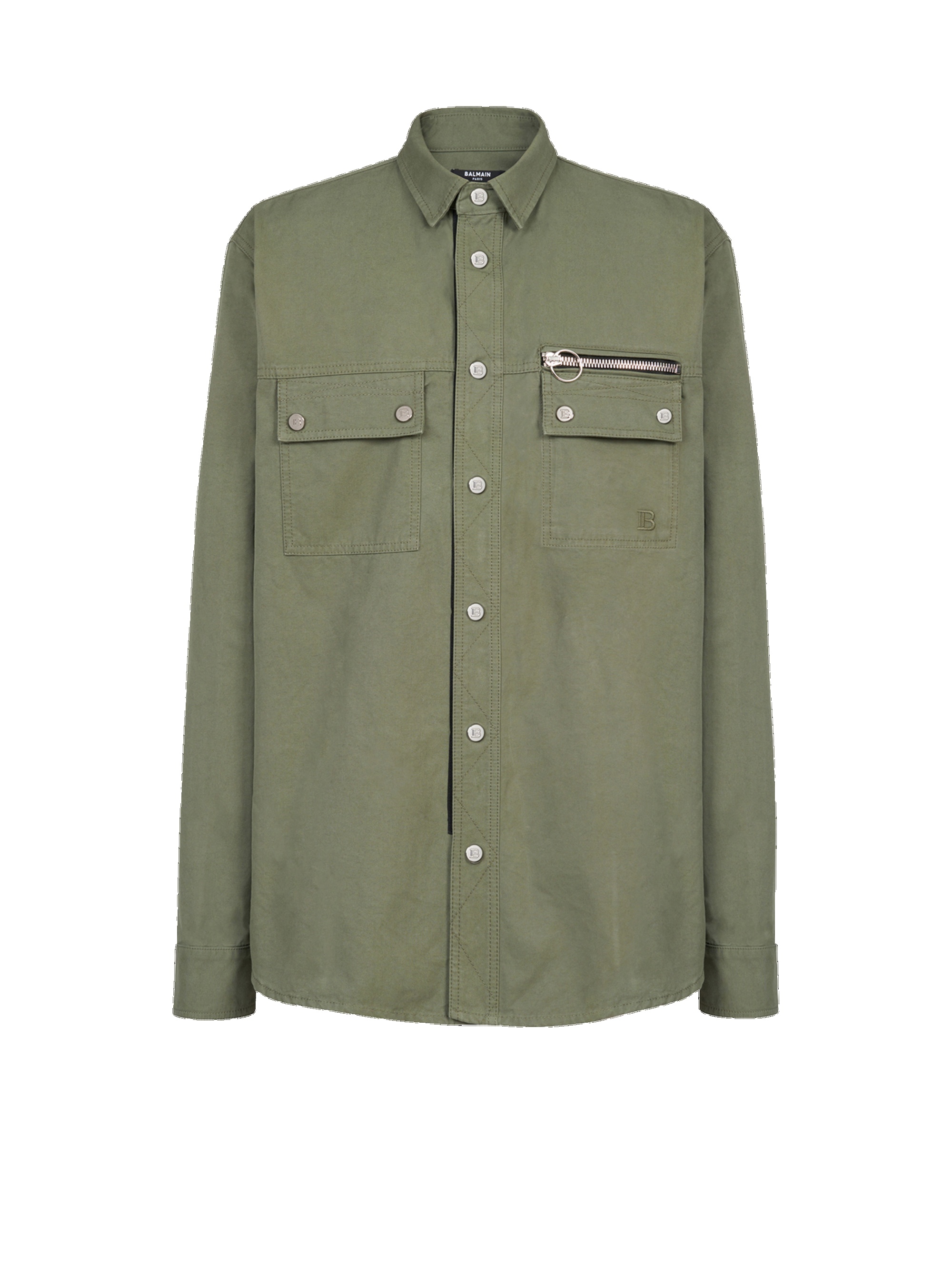 Cotton shirt with embroidered Balmain logo - 1