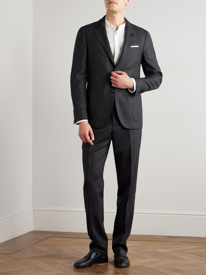 LARDINI Prince of Wales Checked Wool Suit Jacket Gray outlook