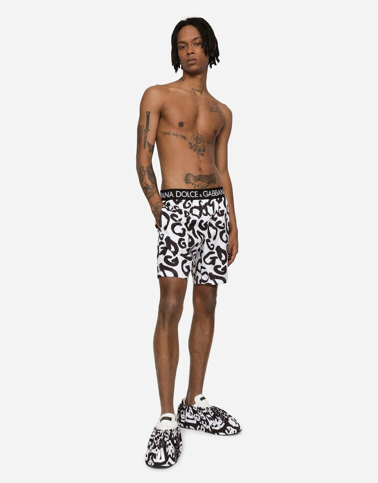 Mid-length swim trunks with all-over DG logo print - 3