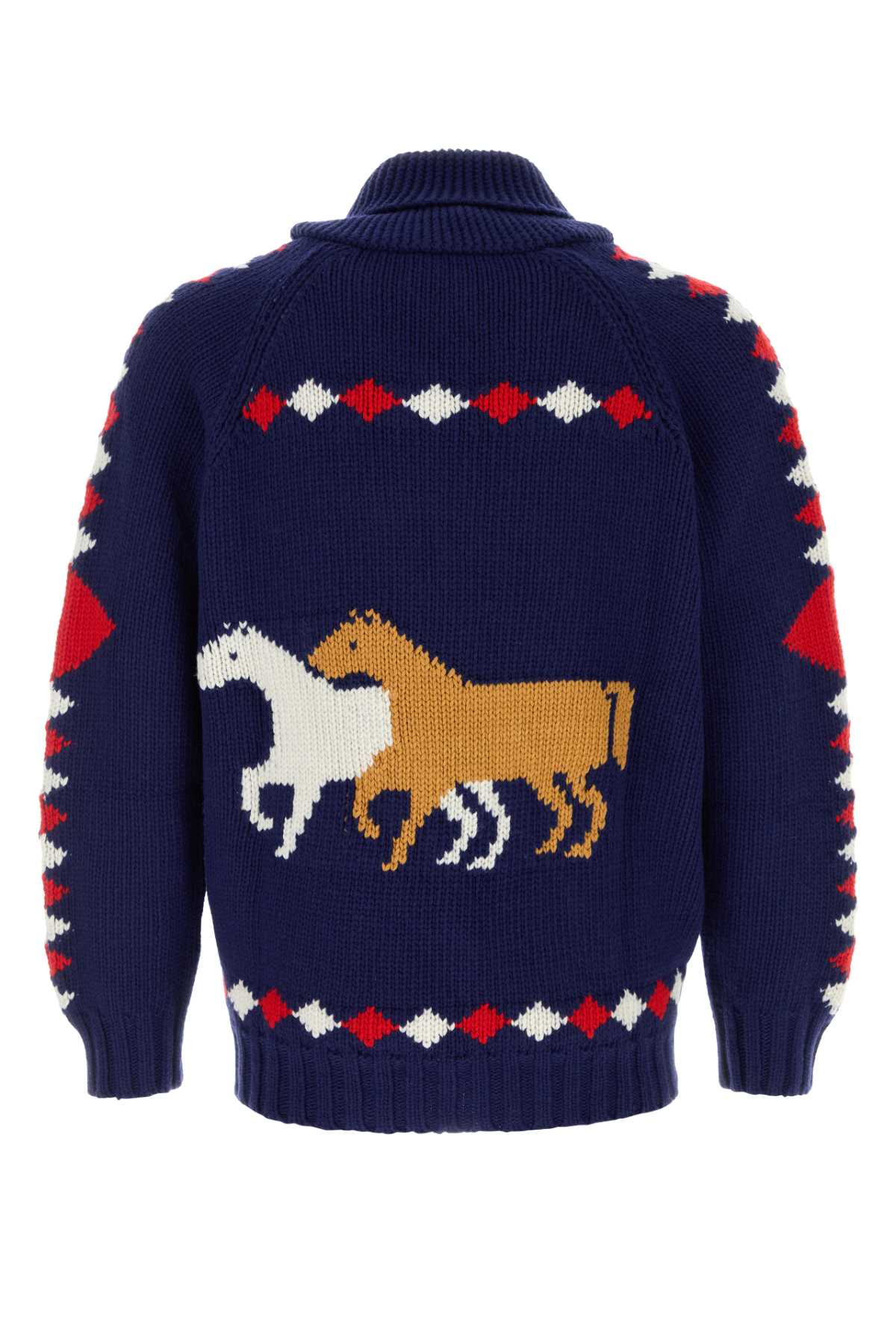 Bode Men Blue Wool Diamond Cardigan - 2