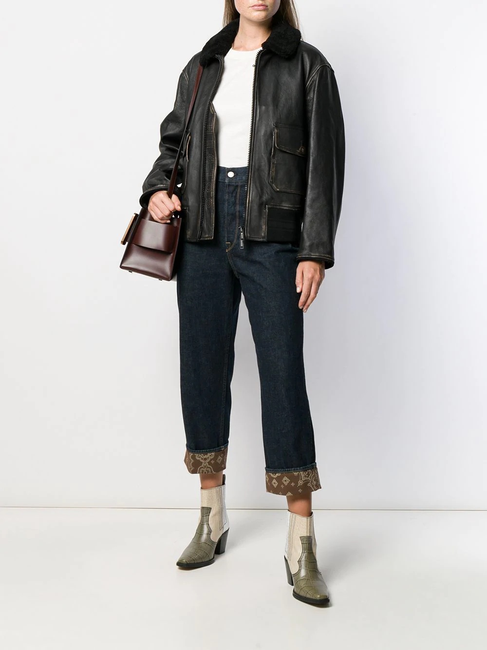 shearling collar belted jacket - 2