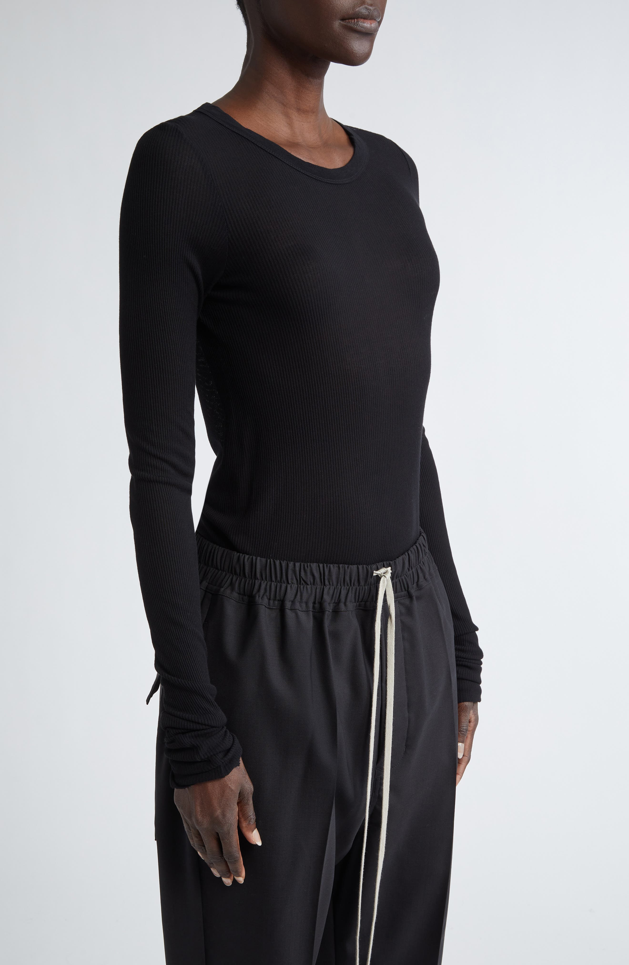 Rick Owens Rib Long Sleeve T-Shirt in Black at Nordstrom - 4