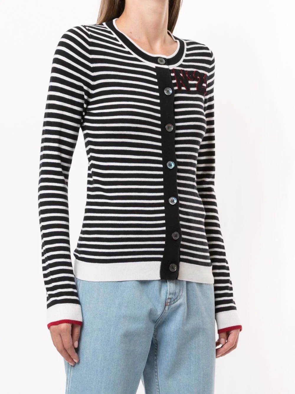 striped logo patch cardigan - 3