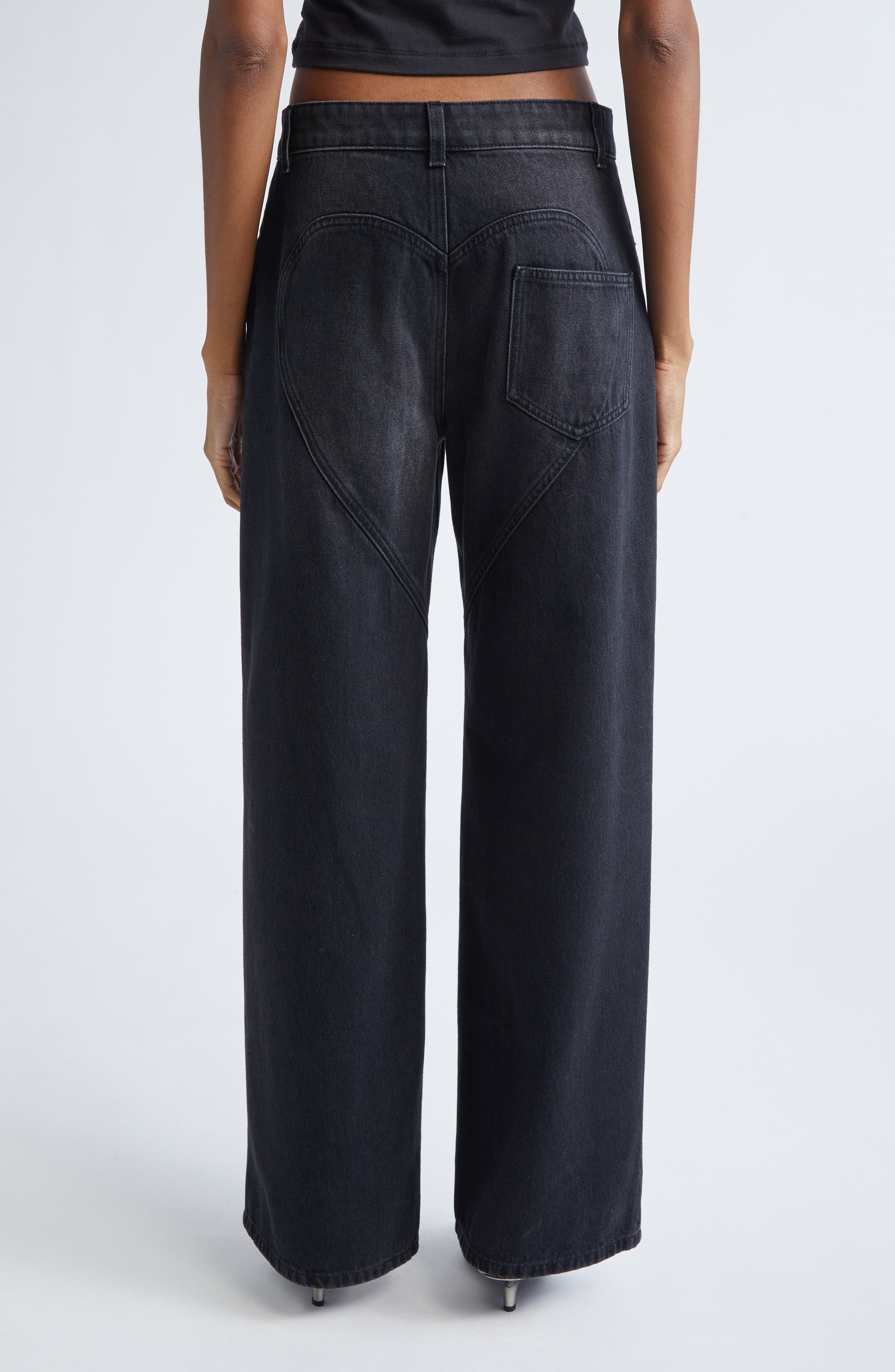 Area Crystal Chain Cutout Relaxed Jeans in Washed Black at Nordstrom - 2
