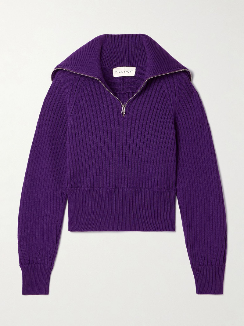 Chester ribbed cotton-blend half-zip sweater Purple 1