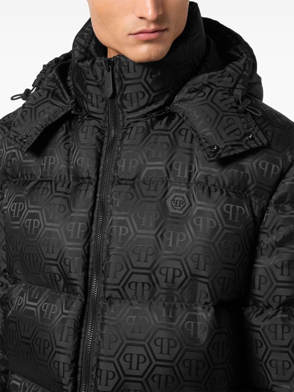monogram-jacquard padded jacket - 5
