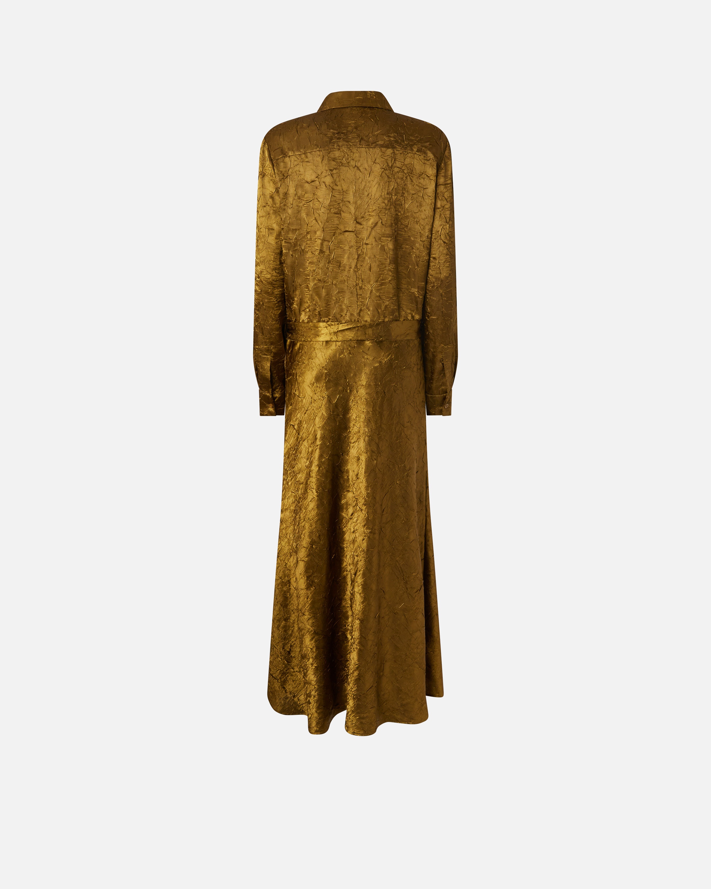 LONG CRINKLED SATIN SHIRT DRESS - 6