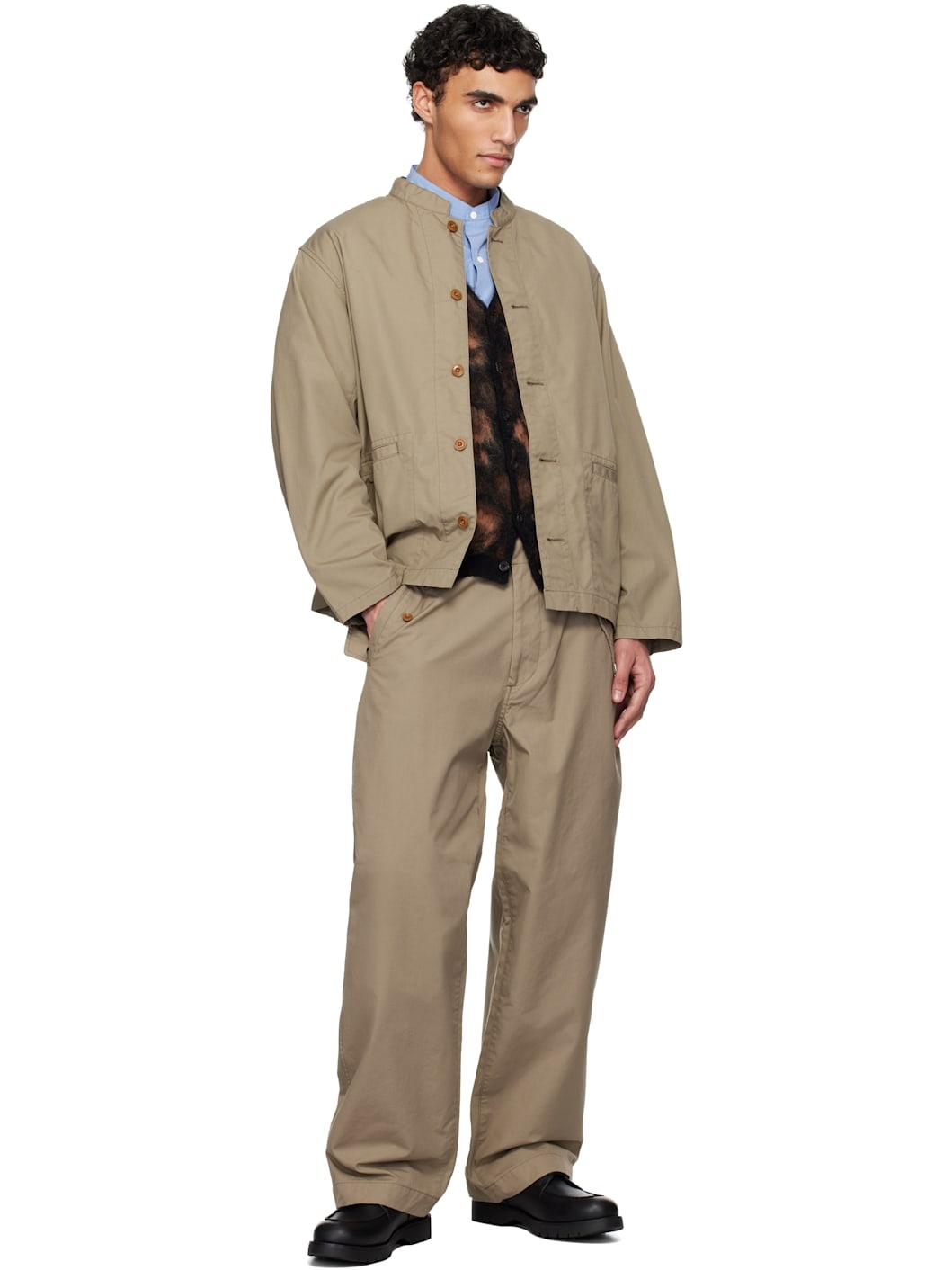 Taupe Band Collar Shirt Jacket - 4